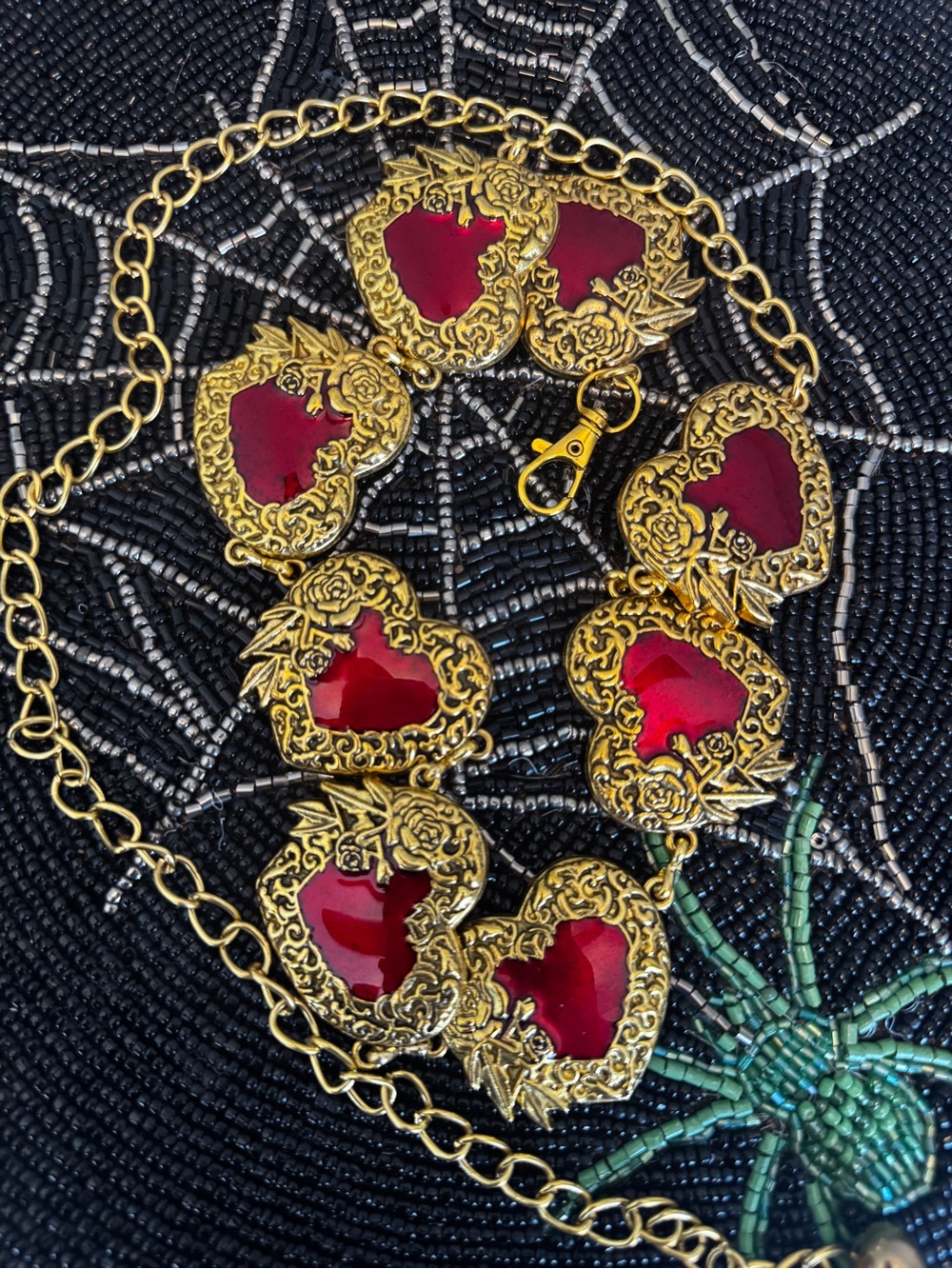 Gold Heart Link belt with Red Enamel Hearts sm/med